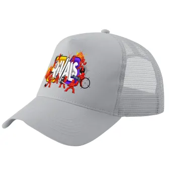 Roblox Rivals, Adult Structured Trucker Hat, with Mesh, GRAY (100% COTTON, ADULT, UNISEX, ONE SIZE)