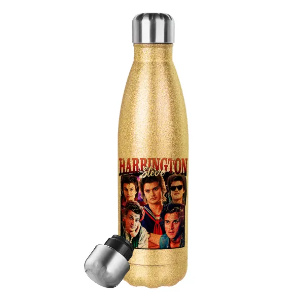 Steve Harrington — Glitter gold stainless steel thermos bottle, double-walled, 500ml