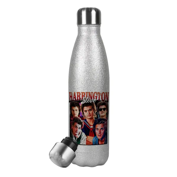 Steve Harrington — Metallic Glitter Silver Thermos Flask (Stainless steel), double-walled, 500ml