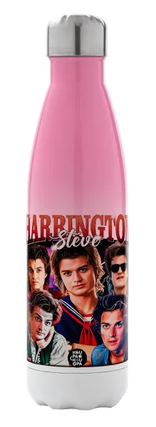 Steve Harrington — Metal mug thermos Pink/White (Stainless steel), double wall, 500ml