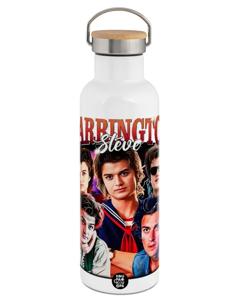 Steve Harrington — Stainless steel White with wooden lid (bamboo), double wall, 750ml