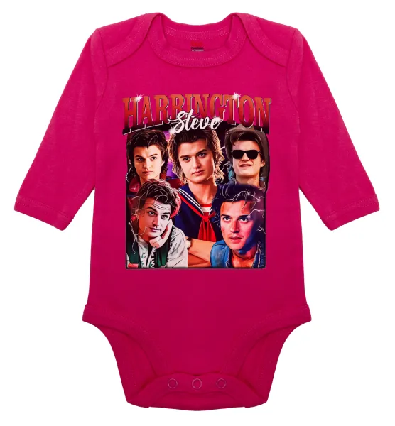 Steve Harrington — Μακρυμάνικο βρεφικό φορμάκι, 0-18 μηνών, ΡΟΖ, 100% Organic Cotton