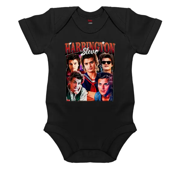 Steve Harrington — Βρεφικό φορμάκι μωρού, 0-18 μηνών, ΜΑΥΡΟ, 100% Organic Cotton, κοντομάνικο