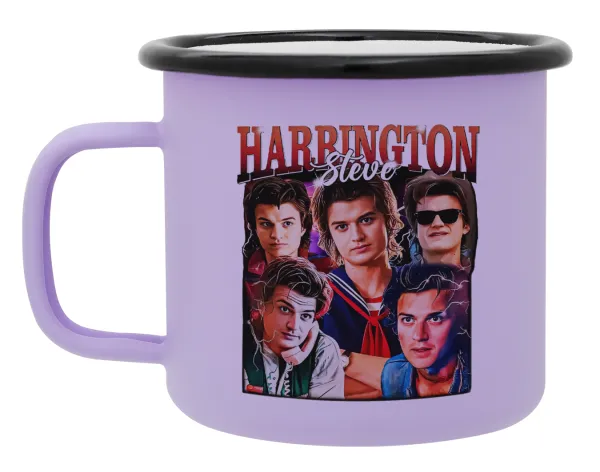 Steve Harrington — Metal enamel mug, matte light pastel purple, 360ml