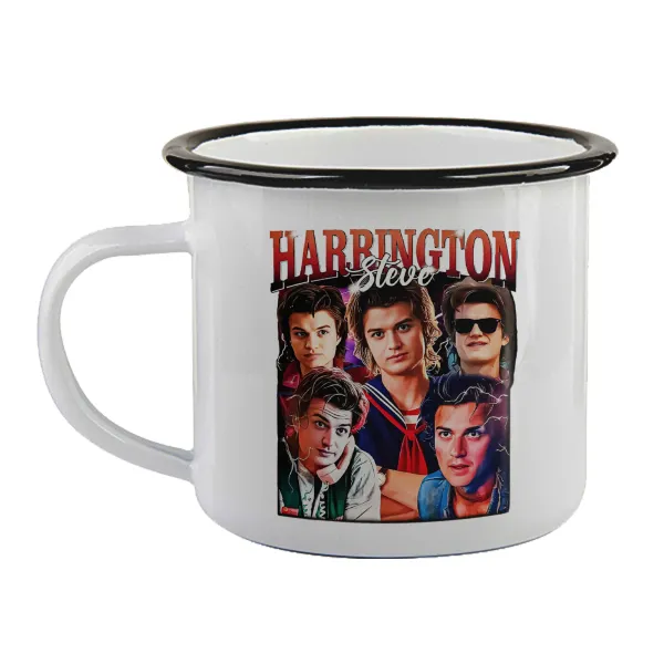 Steve Harrington — Enamel mug with black rim, 360ml