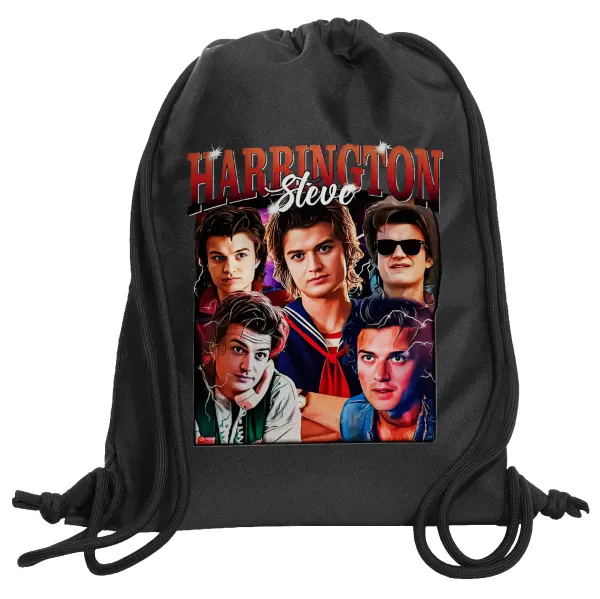 Steve Harrington — Τσάντα πλάτης πουγκί GYMBAG Μαύρη, με τσέπη (40x48cm) & χονδρά κορδόνια