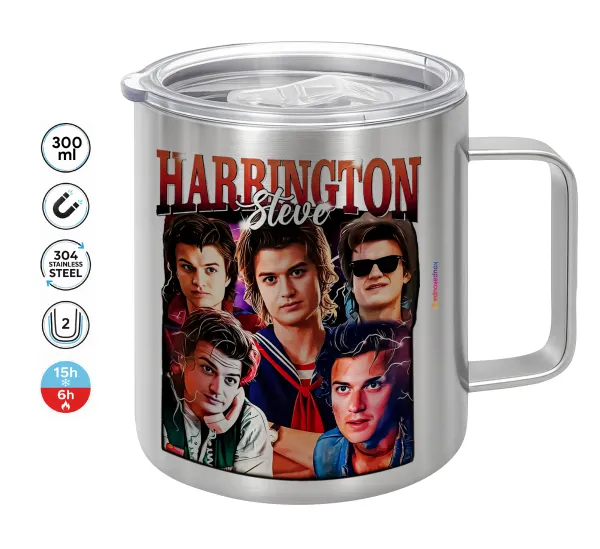 Steve Harrington — Double-walled stainless steel mug 300ml with temperature-retaining lid