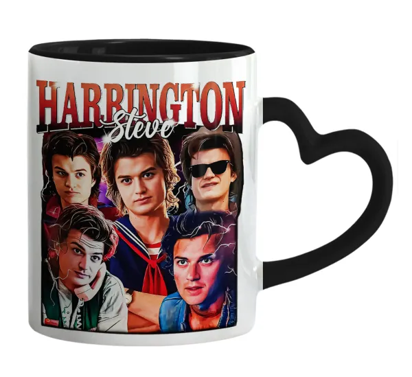 Steve Harrington — Κούπα καρδιά χερούλι μαύρη, κεραμική, 330ml