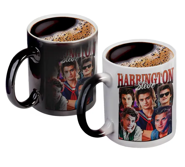 Steve Harrington — Color changing magic Mug, ceramic, 330ml when adding hot liquid inside, the black colour desappears (1 pcs)
