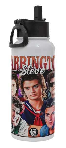 Steve Harrington — Metal mug thermo White with Straw and Spout Lid (Stainless steel), double wall, 950ml