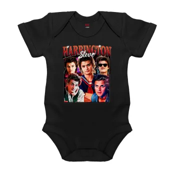 Steve Harrington, Stranger Things, Βρεφικό φορμάκι μωρού, 0-18 μηνών, ΜΑΥΡΟ, 100% Organic Cotton, κοντομάνικο
