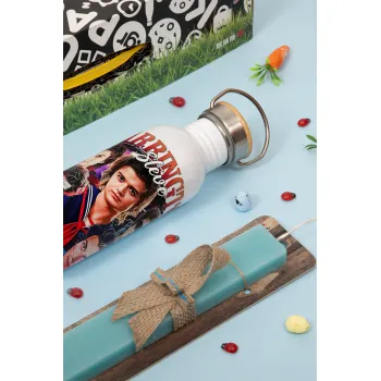 Steve Harrington, Stranger Things, Πασχαλινή Λαμπάδα με παγούρι μεταλλικό (620ml, stainless steel) & κερί αρωματικό πλακέ (30cm) (ΤΙΡΚΟΥΑΖ)