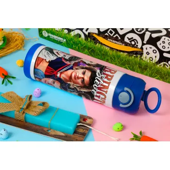 Steve Harrington, Stranger Things, Πασχαλινή Λαμπάδα με Παιδικό παγούρι θερμό, ανοξείδωτο, με καλαμάκι ασφαλείας, ΜΠΛΕ (500ml)