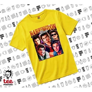 Steve Harrington, Stranger Things, yellow childrens T-Shirt made of 100% cotton, for every day. Vegan & OEKO-TEX certified.