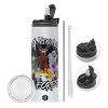 Travel Tumbler θερμό με διπλό καπάκι, μεταλλικό καλαμάκι και βούρτσα καθαρισμού (Ανωξείδωτο 304 Food grade, BPA free, 600ml)