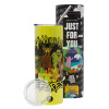 Neon Yellow Travel Tumbler θερμό, μεταλλικό καλαμάκι(Ανωξείδωτο 304 Food grade, BPA free, 600ml)