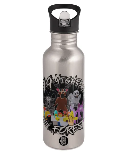 Roblox 99 nights in the forest — Water bottle Silver with straw, stainless steel 600ml