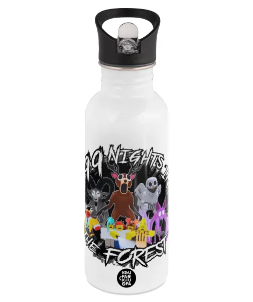Roblox 99 nights in the forest — White water bottle with straw, stainless steel 600ml