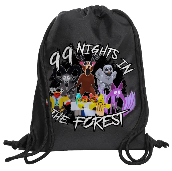 Roblox 99 nights in the forest — Τσάντα πλάτης πουγκί GYMBAG Μαύρη, με τσέπη (40x48cm) & χονδρά κορδόνια