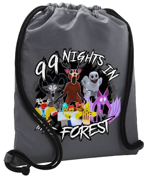 Roblox 99 nights in the forest — Τσάντα πλάτης πουγκί GYMBAG ΓΚΡΙ, με τσέπη (40x48cm) & χονδρά κορδόνια
