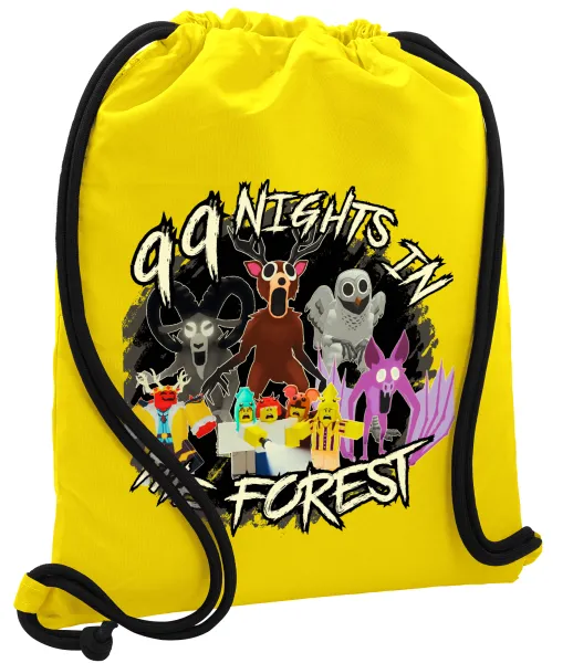 Roblox 99 nights in the forest — Backpack pouch GYMBAG Yellow, with pocket (40x48cm) & thick cords