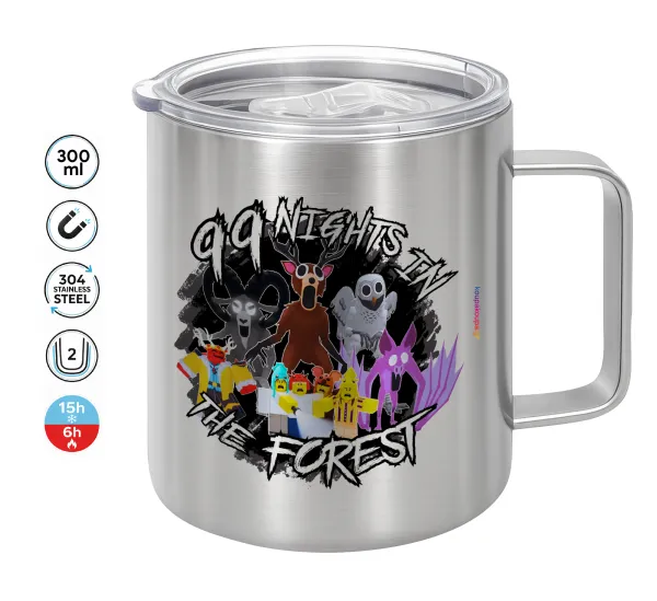 Roblox 99 nights in the forest — Double-walled stainless steel mug 300ml with temperature-retaining lid