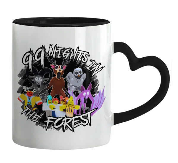 Roblox 99 nights in the forest — Mug heart black handle, ceramic, 330ml