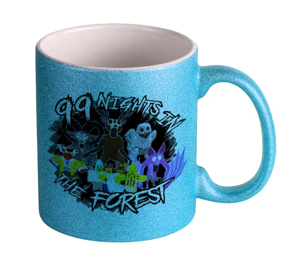 Roblox 99 nights in the forest — Light blue glitter mug that sparkles, ceramic, 330ml