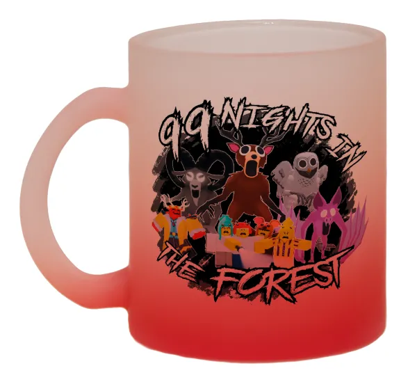Roblox 99 nights in the forest — Κούπα γυάλινη δίχρωμη με βάση το κόκκινο ματ, 330ml
