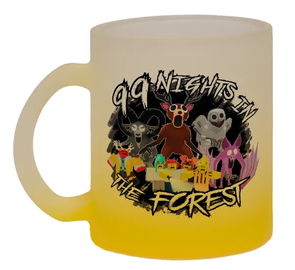 Roblox 99 nights in the forest — Κούπα γυάλινη δίχρωμη με βάση το κίτρινο ματ, 330ml