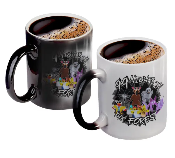 Roblox 99 nights in the forest — Color changing magic Mug, ceramic, 330ml when adding hot liquid inside, the black colour desappears (1 pcs)