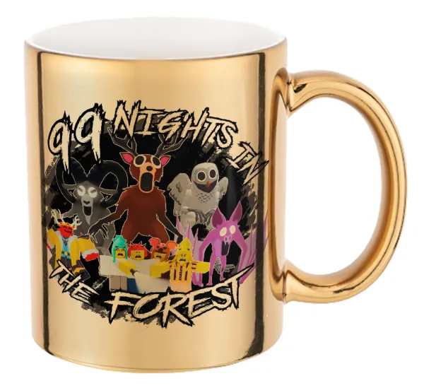 Roblox 99 nights in the forest — Κούπα κεραμική, χρυσή καθρέπτης, 330ml