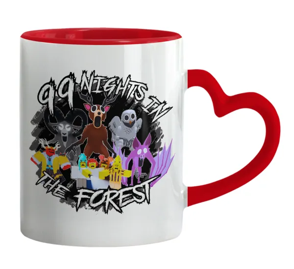 Roblox 99 nights in the forest — Mug heart red handle, ceramic, 330ml