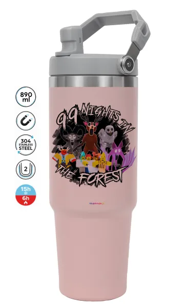 Roblox 99 nights in the forest — PINK Travel Tumbler with Handle 890ml