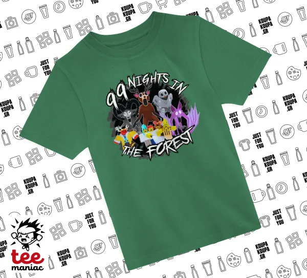 Roblox 99 nights in the forest — GREEN childrens T-Shirt made of 100% cotton, for every day. Vegan & OEKO-TEX certified.