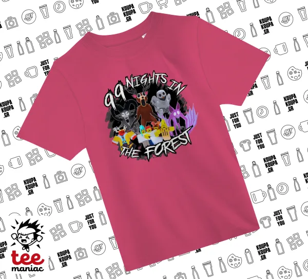 Roblox 99 nights in the forest — PINK childrens T-Shirt made of 100% cotton, for every day. Vegan & OEKO-TEX certified.