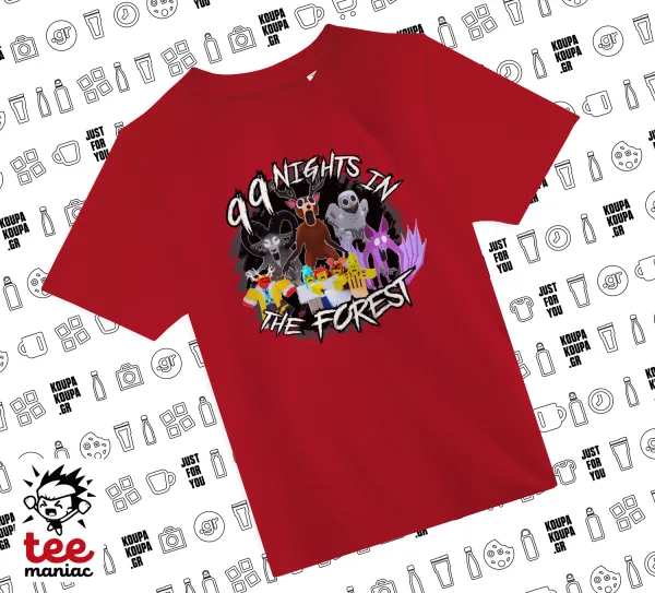Roblox 99 nights in the forest — RED childrens T-Shirt made of 100% cotton, for every day. Vegan & OEKO-TEX certified.