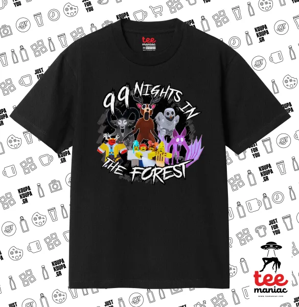 Roblox 99 nights in the forest — ΜΑΥΡΟ Κλασικό T-Shirt, διπλής ραφής, χωρίς πλευρικές ραφές από 100% βαμβάκι. Vegan & OEKO-TEX πιστοποιημένο.