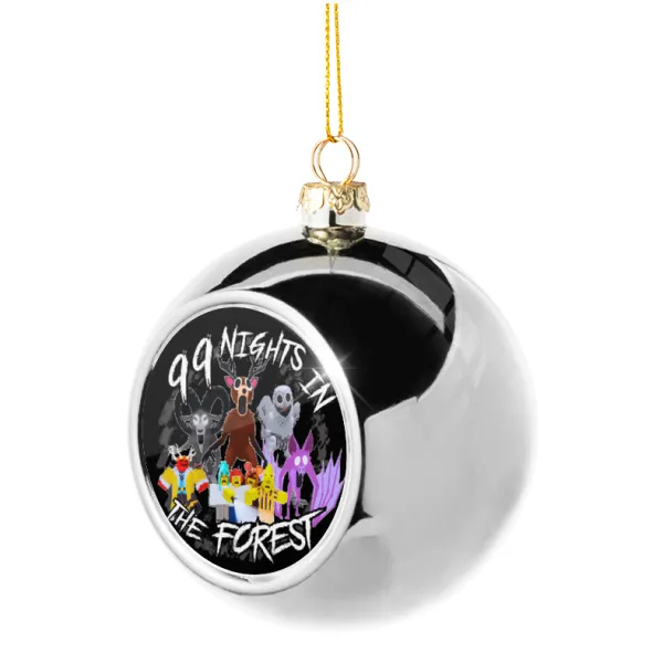 Roblox 99 nights in the forest — Silver 8cm Christmas tree ball ornament