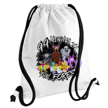 Roblox 99 nights in the forest, Τσάντα πλάτης πουγκί GYMBAG λευκή, με τσέπη (40x48cm) & χονδρά κορδόνια