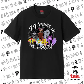Roblox 99 nights in the forest, Κλασικό T-Shirt, διπλής ραφής, χωρίς πλευρικές ραφές ΜΑΥΡΟ από 100% βαμβάκι. Vegan & OEKO-TEX πιστοποιημένο.