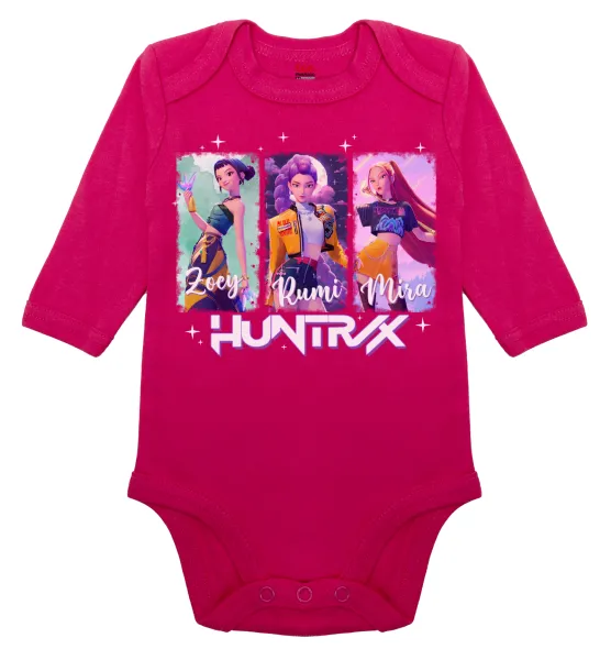 HUNTR/X K-pop girl group — Μακρυμάνικο βρεφικό φορμάκι, 0-18 μηνών, ΡΟΖ, 100% Organic Cotton