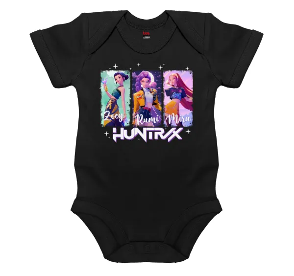 HUNTR/X K-pop girl group — Βρεφικό φορμάκι μωρού, 0-18 μηνών, ΜΑΥΡΟ, 100% Organic Cotton, κοντομάνικο