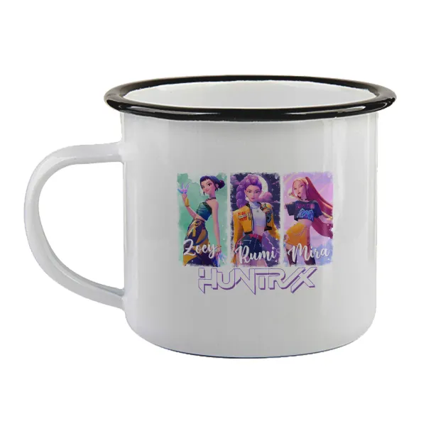 HUNTR/X K-pop girl group — Κούπα εμαγιέ με μαύρο χείλος 360ml