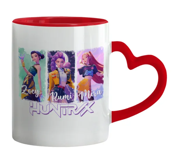 HUNTR/X K-pop girl group — Mug heart red handle, ceramic, 330ml
