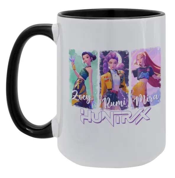 HUNTR/X K-pop girl group — Mega mug 15oz, black ceramic, 450ml