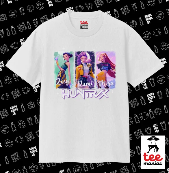 HUNTR/X K-pop girl group — ΛΕΥΚΟ Κλασικό T-Shirt, διπλής ραφής, χωρίς πλευρικές ραφές από 100% βαμβάκι. Vegan & OEKO-TEX πιστοποιημένο.