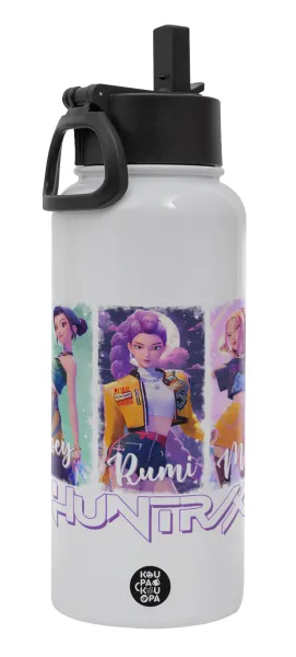 HUNTR/X K-pop girl group — Metal mug thermo White with Straw and Spout Lid (Stainless steel), double wall, 950ml
