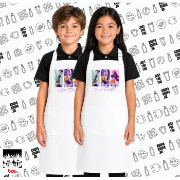 HUNTR/X K-pop girl group, Λευκή ΠΑΙΔΙΚΗ Ποδιά μακριά Σεφ ολόσωμη με τσέπες