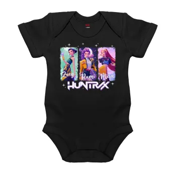 HUNTR/X K-pop girl group, Βρεφικό φορμάκι μωρού, 0-18 μηνών, ΜΑΥΡΟ, 100% Organic Cotton, κοντομάνικο